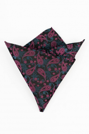 Batista matase naturala neagra cu paisley bleumarin si roz [0]