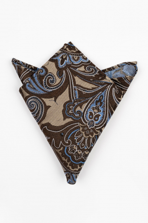 Accesorii - Batista matase naturala cappuccino cu model paisley maro si bleu