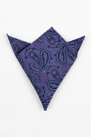 Accesorii - Batista matase naturala mov cu model paisley bleu si negru