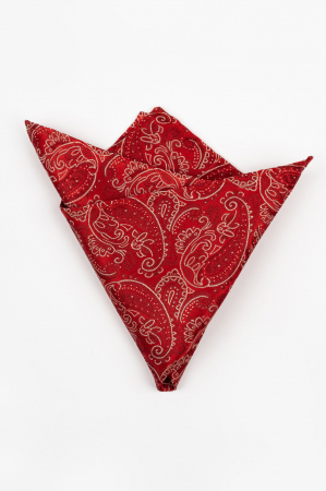Accesorii - Batista matase naturala rosie cu model paisley alb si visiniu