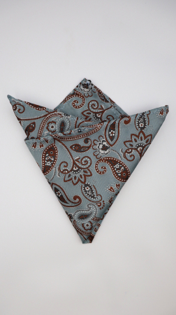 Accesorii - Batista verde-salvie cu paisley cărămiziu și detalii gri-argintii
