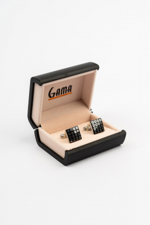 Butoni negri cu insertii geometrice argintii B 35 [0]