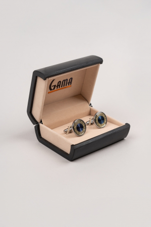 Butoni - Butoni rotunzi argintii cu insertie bleumarin si aurie 24-01