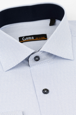 Camasa slim fit alba cu picouri bleu [0]