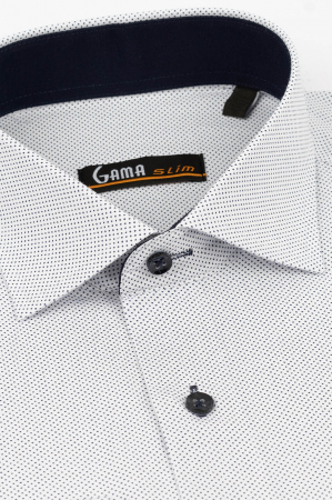 Camasa regular fit alba cu picouri bleumarin [1]