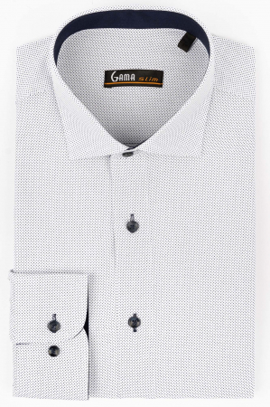 Camasa regular fit alba cu picouri bleumarin [0]