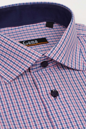 Camasa 2XL-4XL regular alba cu carouri roz si albastre [1]