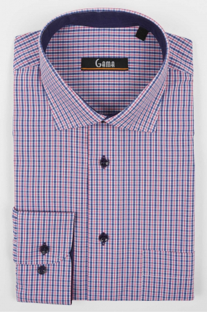 Camasa 2XL-4XL regular alba cu carouri roz si albastre [0]