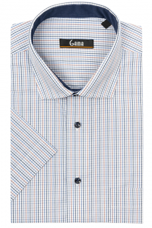 Camasa alba cu carouri cu maneca scurta slim [1]