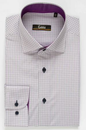 Camasa alba cu carouri mov regular [0]