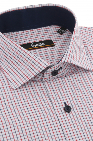 Camasa alba regular cu carouri negre si rosii [1]