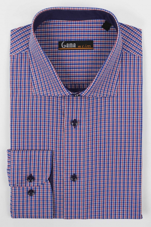 Camasa albastra cu carouri rosii slim fit [0]