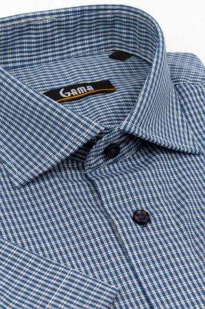 Camasa albastra regular fit  cu maneca scurta cu carouri  albe [1]