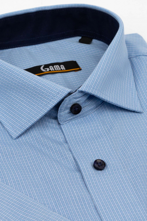 Camasa albastra regular cu maneca scurta  cu carouri bleu si albe [1]