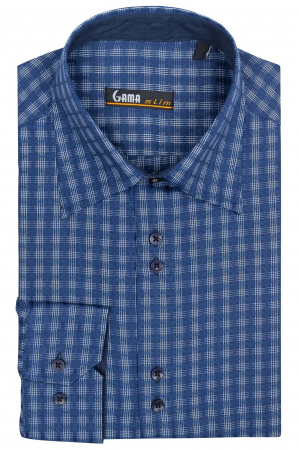 Camasa barbati bleumarin slim fit cu carouri [0]