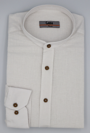 Camasa barbati casual regular fit alba din in cu guler tunica