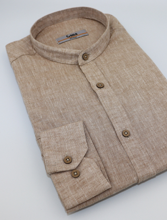 Camasa barbati casual regular fit bej din in cu guler tunica [2]