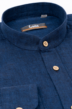 Camasa barbati casual regular navy din in cu guler tunica [2]