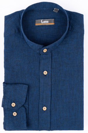 Camasa barbati casual regular navy din in cu guler tunica [1]