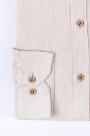 Camasa barbati casual slim bej din in cu guler tunica [4]