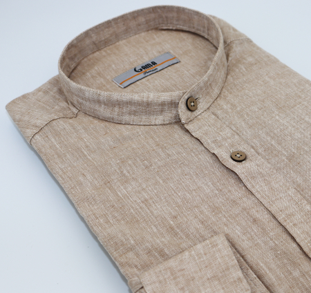 Camasa barbati casual slim fit bej din in cu guler tunica [3]