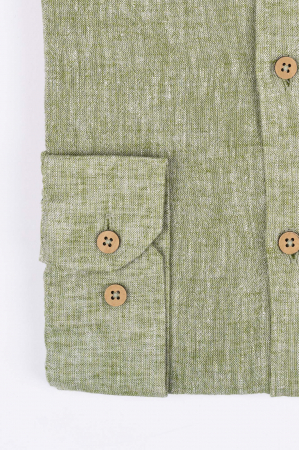 Camasa barbati casual slim fit  verde din in cu guler tunica [1]