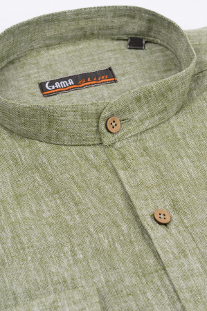 Camasa barbati casual slim fit  verde din in cu guler tunica [2]
