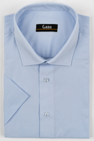 Camasi maneca scurta - Camasa barbati cu maneca scurta regular fit bleu cu 2XL-4XL