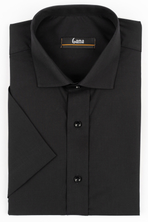 Camasi barbati - Camasa barbati regular fit neagra cu maneca scurta 5XL-6XL