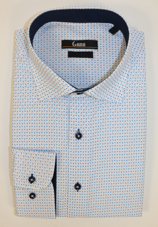 Camasi slim fit - Camasa barbati slim fit alba cu imprimeu bleu si bleumarin