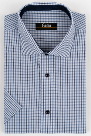 Camasi regular fit - Camasa barbati regular fit alba cu caro fin bleu si bleumarin