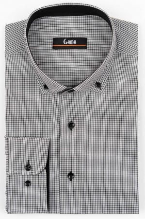 Camasa barbati regular fit alba cu carouri negre si gri
