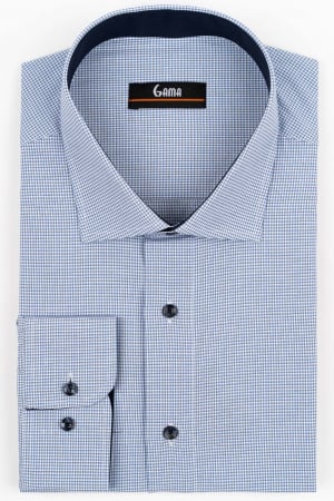 Camasi marimi mari - Camasa barbati regular fit alba cu carouri mici albastre si bleumarin 2XL - 4XL