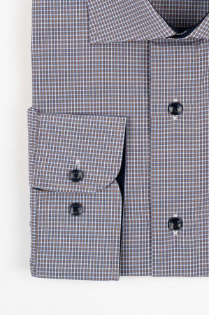 Camasa barbati regular fit maro cu carouri mici albe si albastre  5XL - 6XL [1]