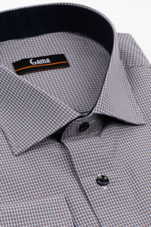Camasa barbati regular fit maro cu carouri mici albe si albastre  5XL - 6XL [2]