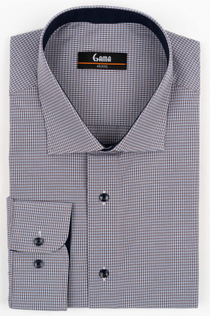 Camasi barbati - Camasa barbati regular fit maro cu carouri mici albe si albastre  5XL - 6XL