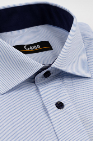 Camasa barbati regular fit alba cu dungi subtiri bleu [2]