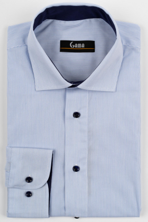 Camasi barbati - Camasa barbati regular fit alba cu dungi subtiri bleu