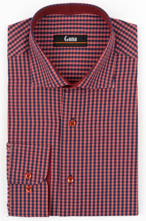 Camasi cu dungi si carouri - Camasa barbati regular fit bleumarin cu carouri rosii