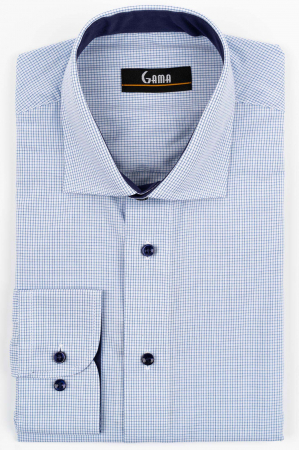 Camasa barbati slim fit alba cu caro bleu si albastru