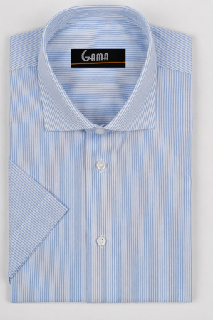 Camasi barbati - Camasa barbati regular fit alba cu dungi bleu cu maneca scurta  5XL- 6XL