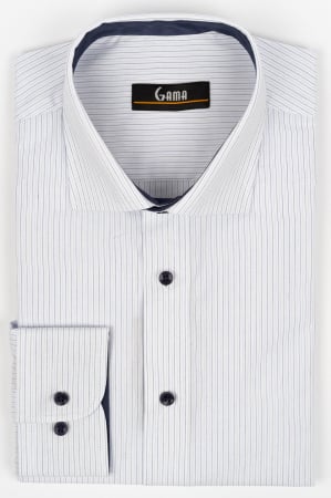 Camasi barbati - Camasa barbati regular fit alba cu dungi bleu si bleumarin