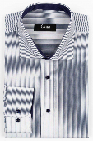 Camasa barbati regular fit alba cu dungi bleumarin