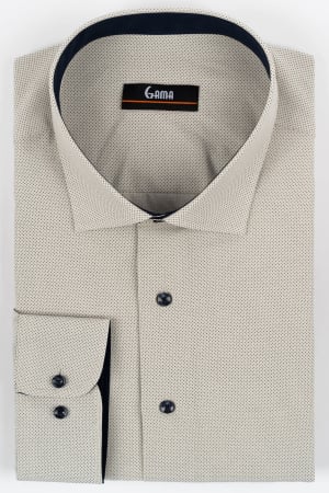 Camasi cu imprimeuri - Camasa barbati regular fit bej cu buluine bleumarin  2XL-4XL