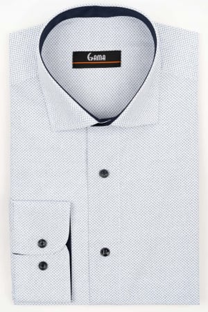 Camasi cu imprimeuri - Camasa barbati regular fit alba cu imprimeu bleumarin