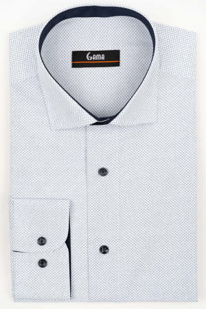 Camasi cu imprimeuri - Camasa barbati regular fit alba cu imprimeu bleumarin 2XL-3XL