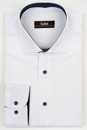 Camasi cu imprimeuri - Camasa barbati regular fit alba cu buline bleumarin  2XL-3XL