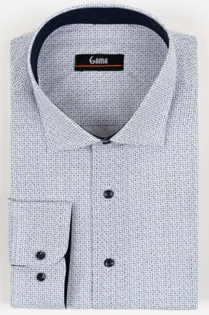 Camasi cu imprimeuri - Camasa barbati regular fit alba  cu imprimeu bleumarin 2XL-4XL