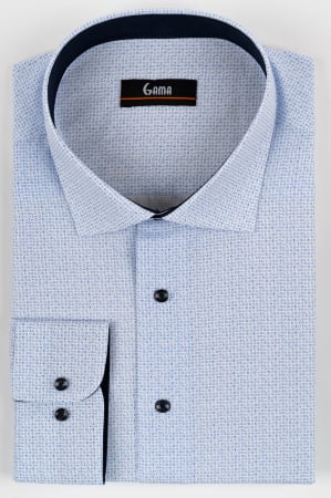 Camasi cu imprimeuri - Camasa barbati regular fit alba  cu imprimeu bleu  2XL-4XL