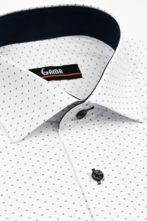 Camasa barbati regular fit alba cu imprimeu bleumarin [2]